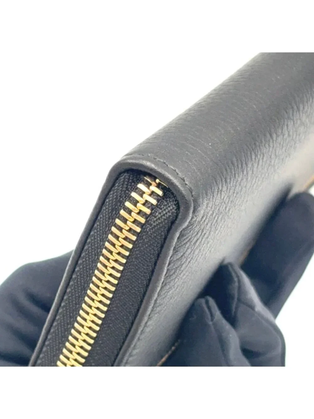 Bvlgari Monete Zip Around Leather Black Wallet Gold